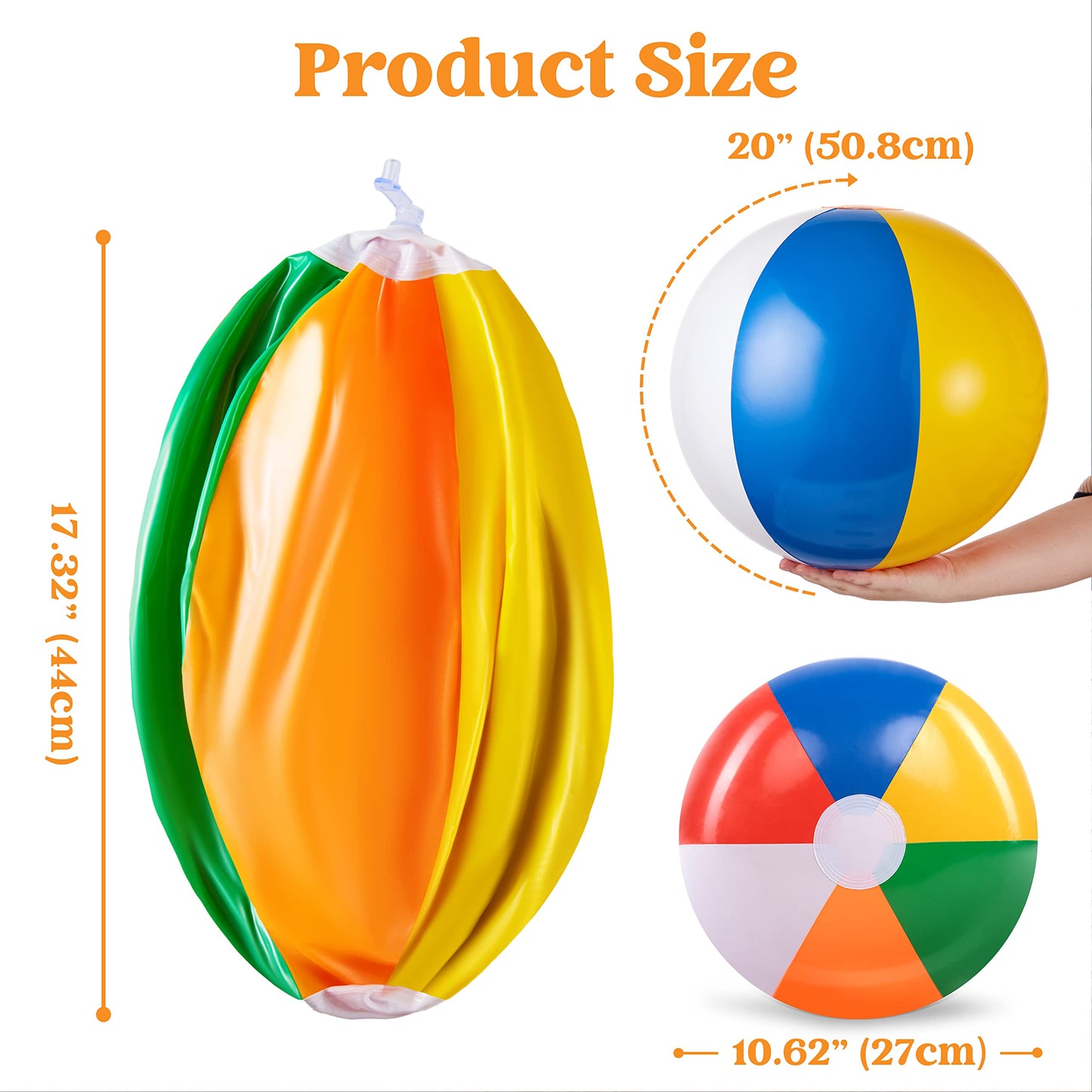 Syncfun 4 Pcs 20" Inflatable Beach Balls, Large Rainbow Beach Balls, Summer Beach Pool Party Toys for Kids and Adults