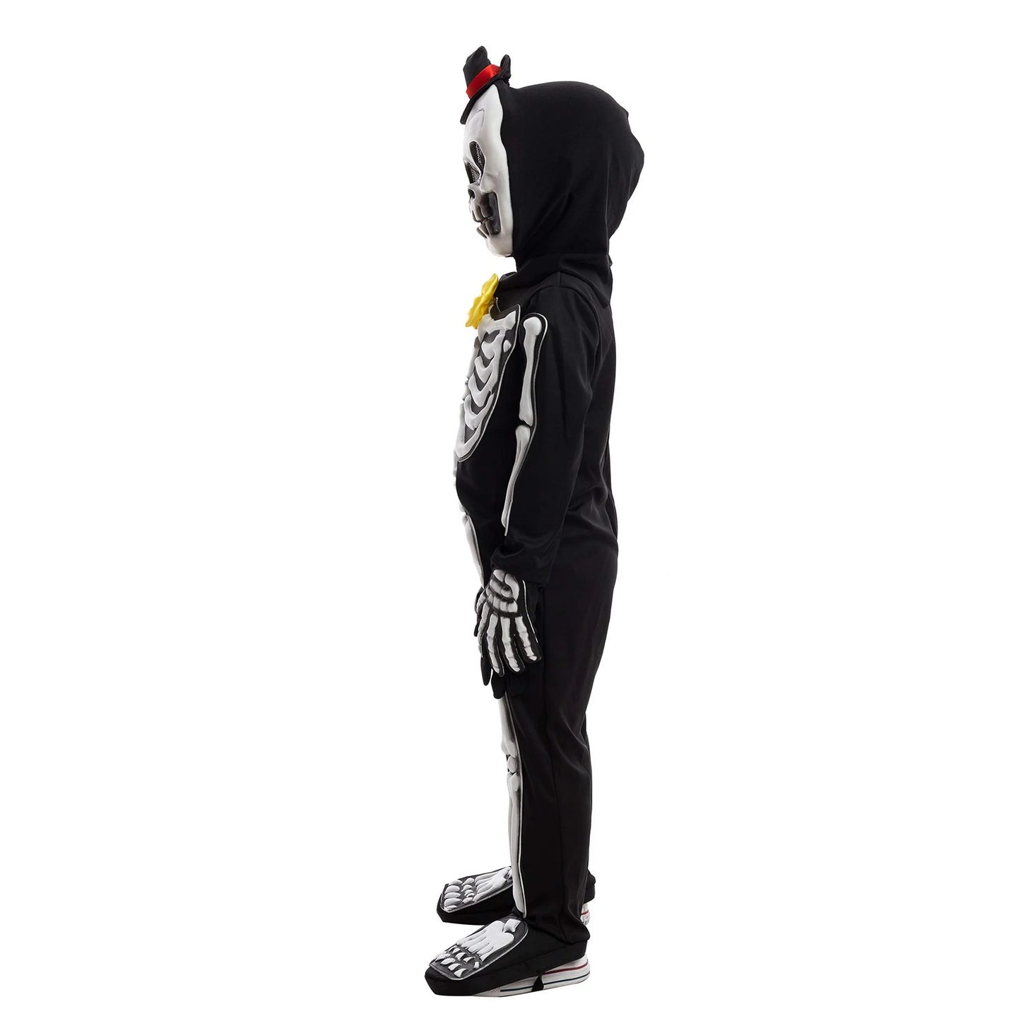 SYNCFUN Glows in the Dark Skeleton Costume for Kids, Black Skelebones Jumpsuit, Bone Halloween Costume Dress up