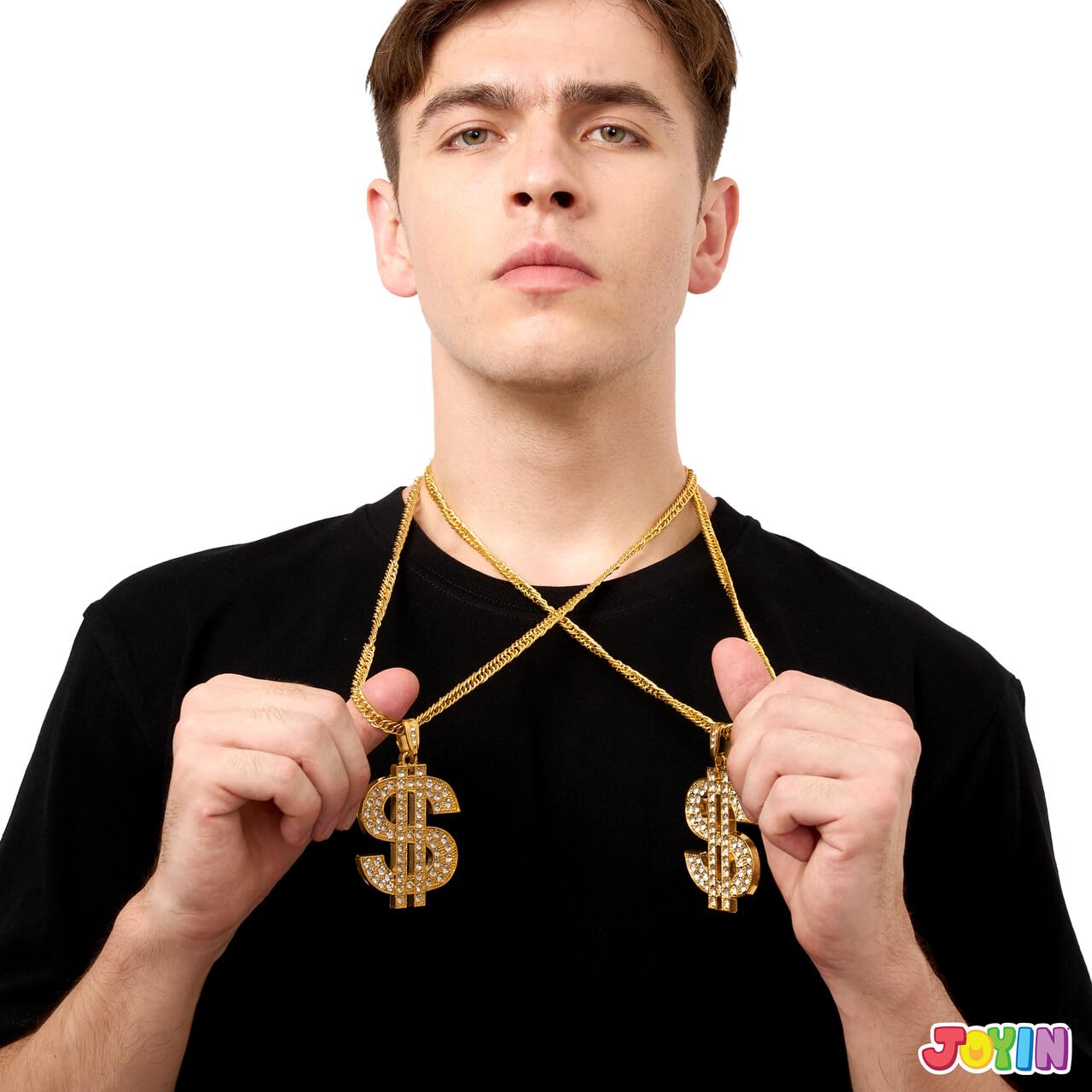 SYNCFUN Halloween Necklace Gold Dollar Chain,Plastic Chunky Fake Mens Women Chain,80s 90s Hip Hop Gold Jewlery Outfits Accessory,Halloween Props Costume