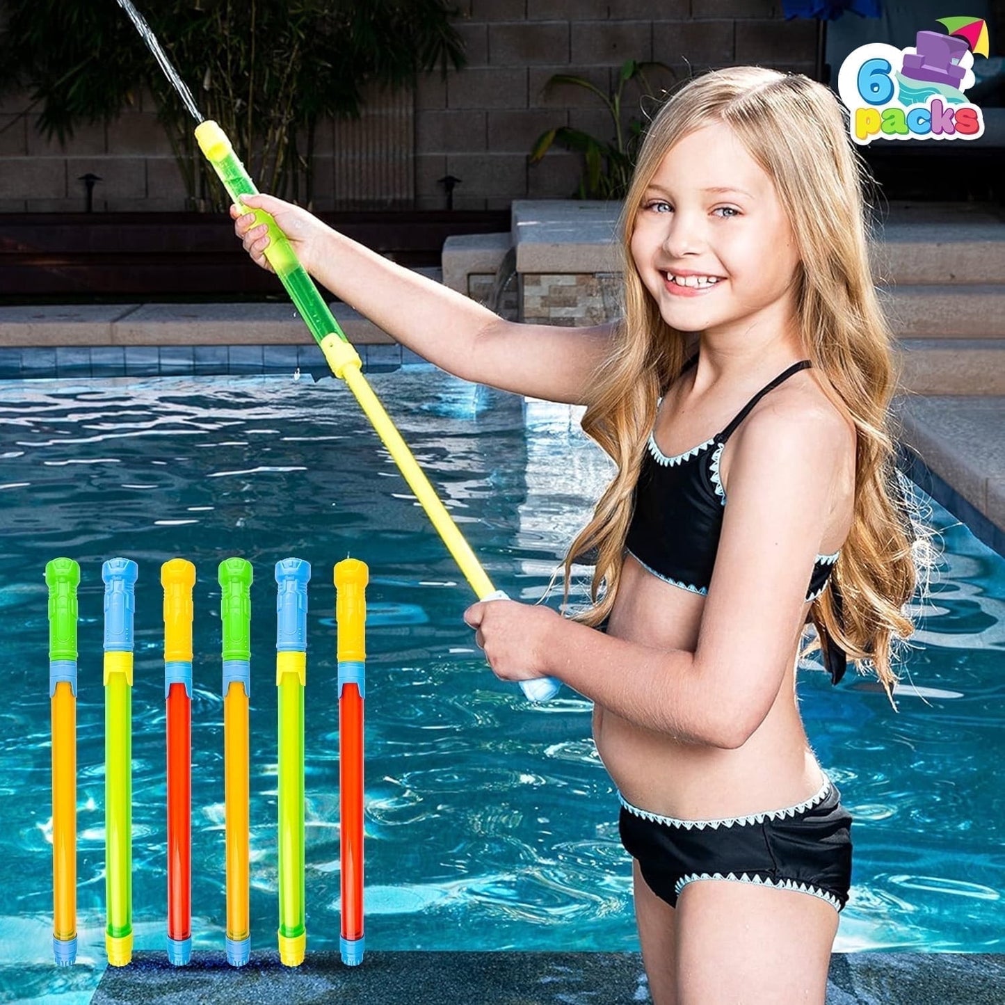 Joyfy 6 Packs Outdoor Water Guns, 16.5'' Summer Super Water Soaker Swimming Pool Toys for All Ages and Adults