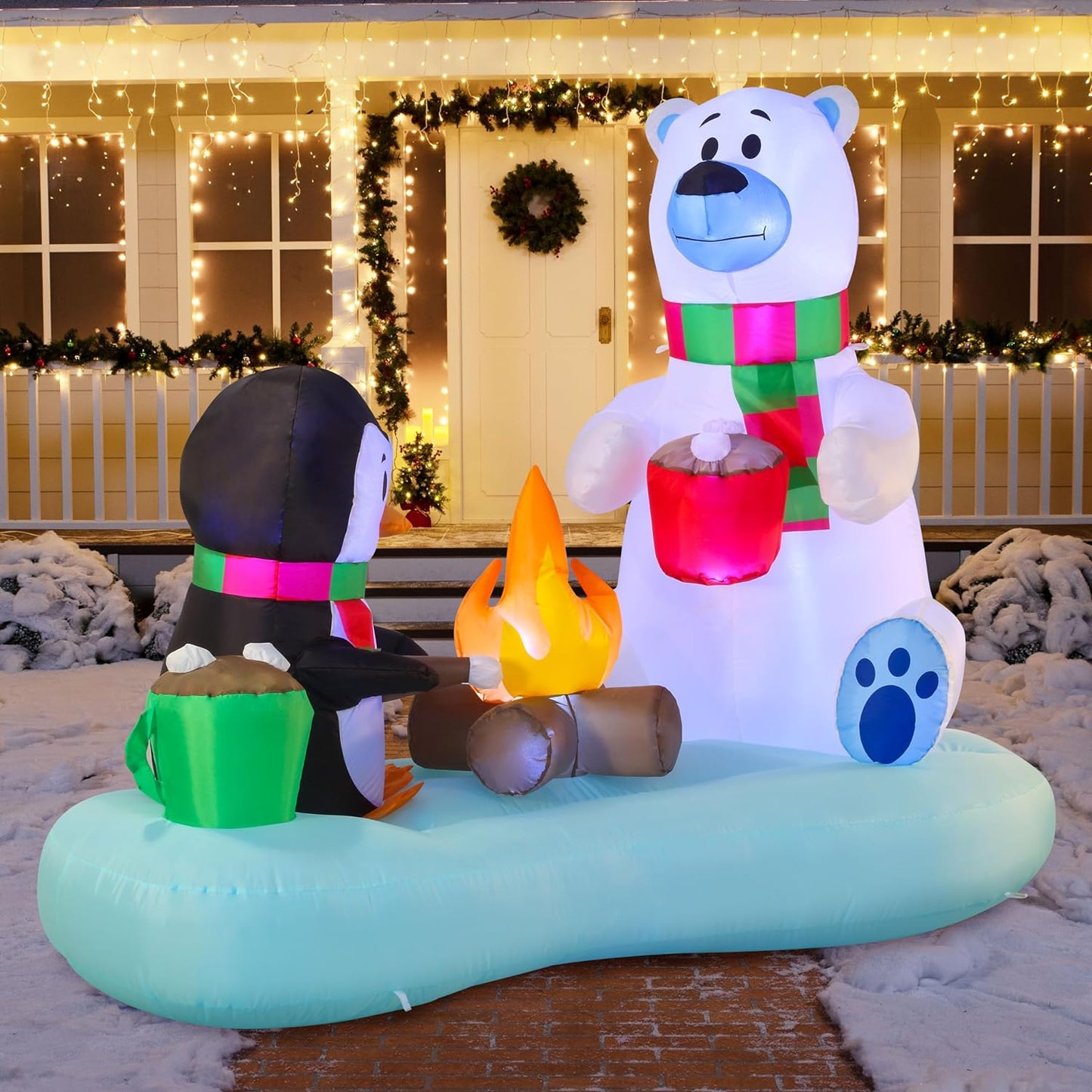 Joyfy 6 FT Christmas Inflatables Polar Bear and Penguin with Campfire Outdoor Decorations,Christmas Blow Ups Yard with Built-in LEDs for Holiday Party Garden Lawn Decor