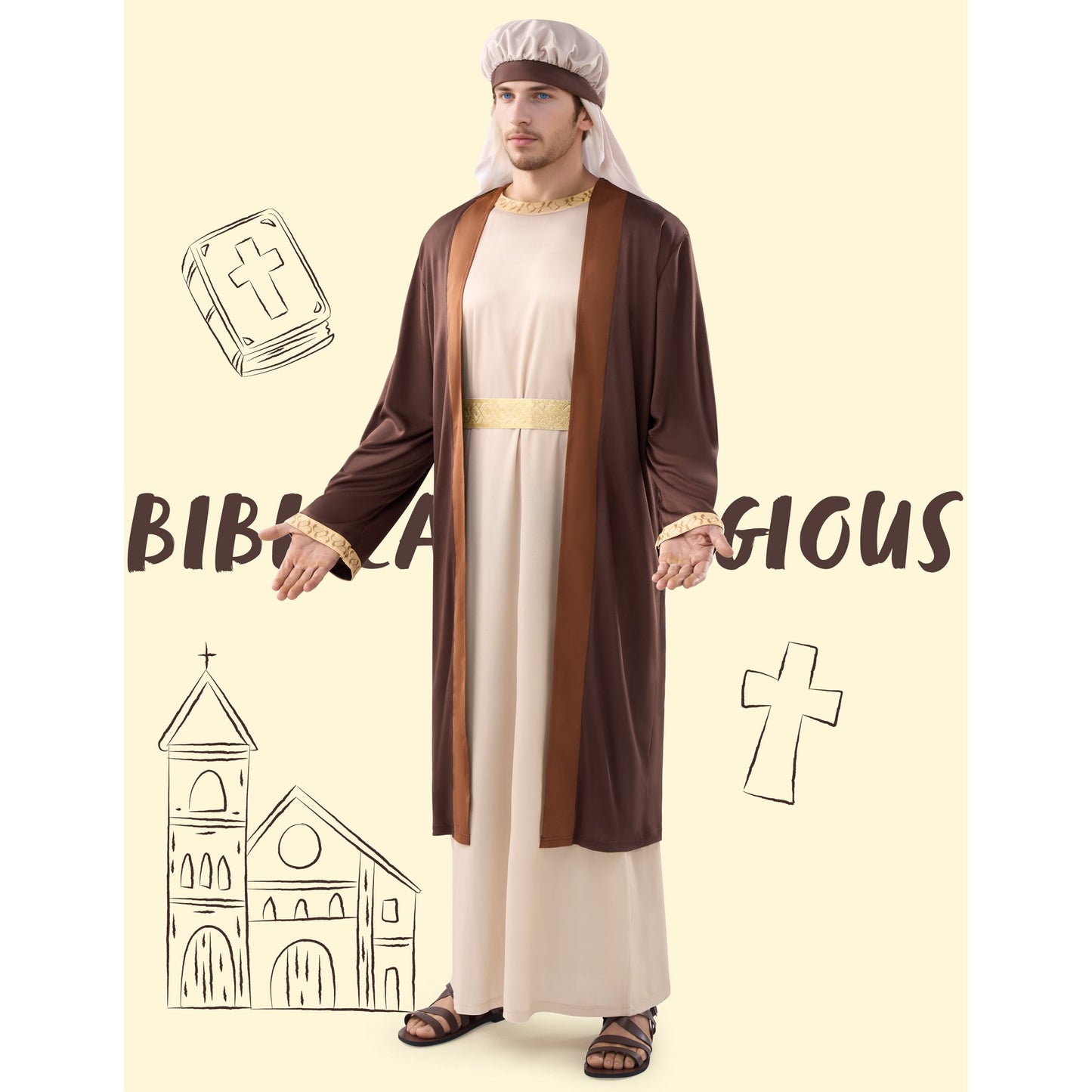 Joyfy Halloween Adult Bible Costume, Biblical Costume for Men Halloween Party Fancy Dress Cosplay