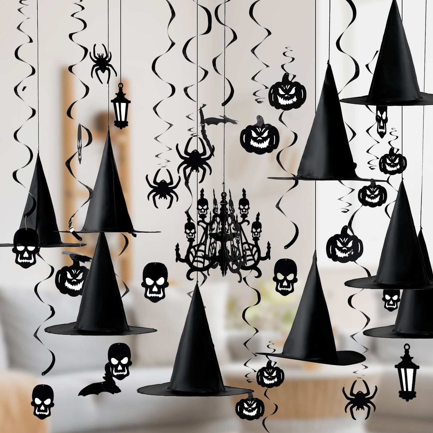 SYNCFUN 29 Pcs Halloween Hanging Swirl Decorations and Witch Hats,Halloween Decorations Indoor Birthday Party Supplies Decorations,Pumpkin Spider Ghost Decor