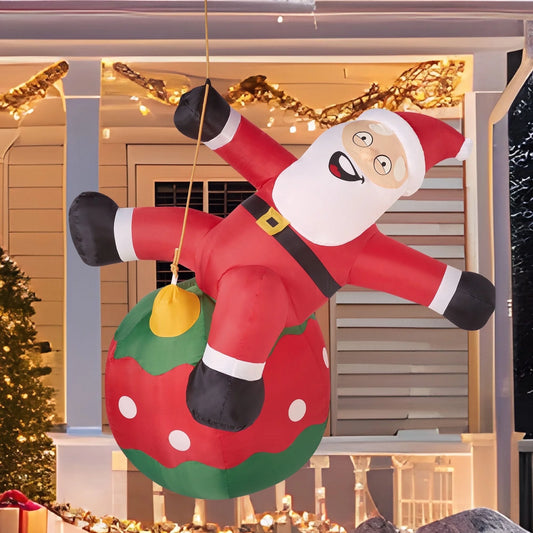 Joyfy 8 FT Christmas Inflatables Santa Outdoor Decorations,Christmas Swinging Santa on Ornament Blow Ups Yard with Built-in LEDs for Holiday Party Garden Lawn Decor