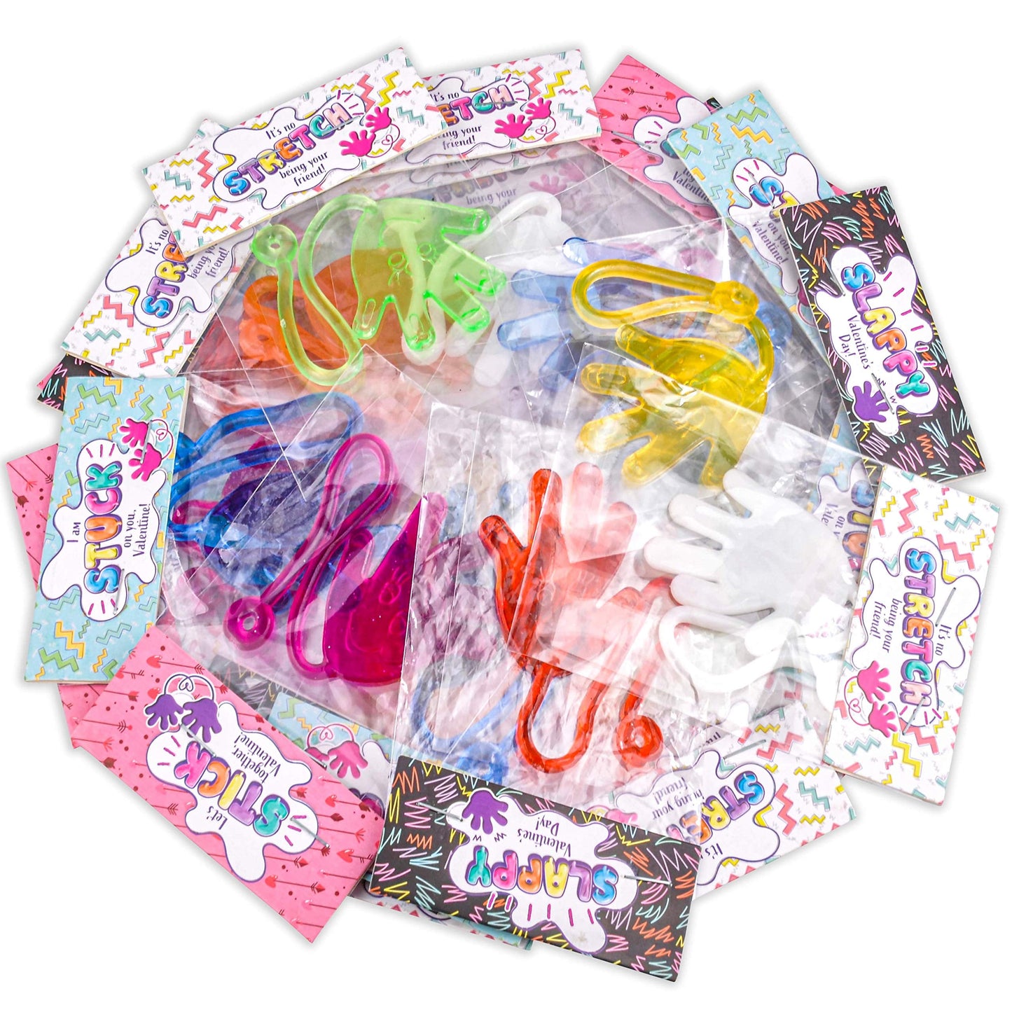 28 PCS Valentines Exchange Cards for Kids Boys Sticky Hands Slappy Hands Sticky Toys Classroom Gifts Party Favor