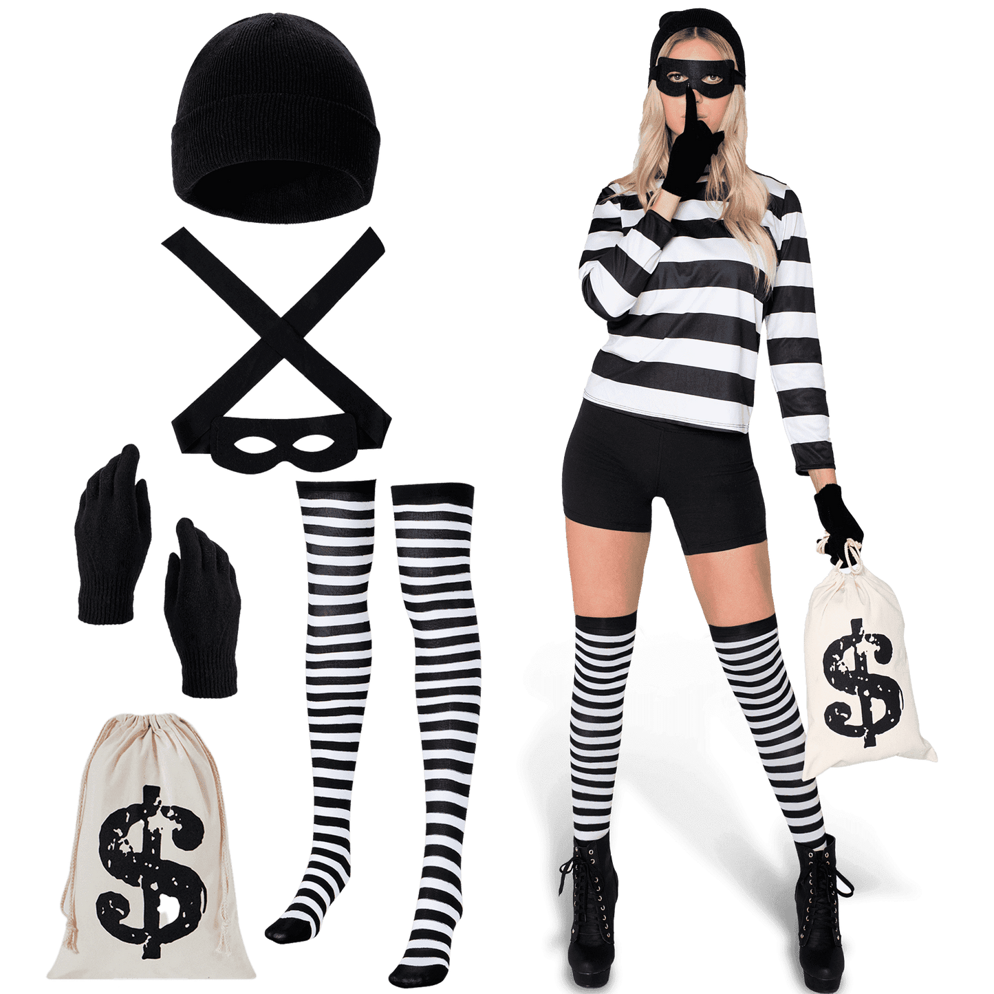 Joyfy Adult Women Robber Costume, Bank Robber Costume Woman for Halloween Costume