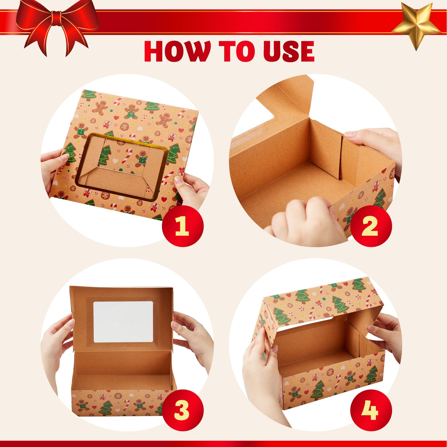 Joyfy 24 Pcs Christmas Foil Cookie Boxes with Window 8.75" x 5.75" x 2.75”Bakery Treat Gift Box for Pastries, Cupcakes, Cookies, Brownies, Donuts Gift Giving