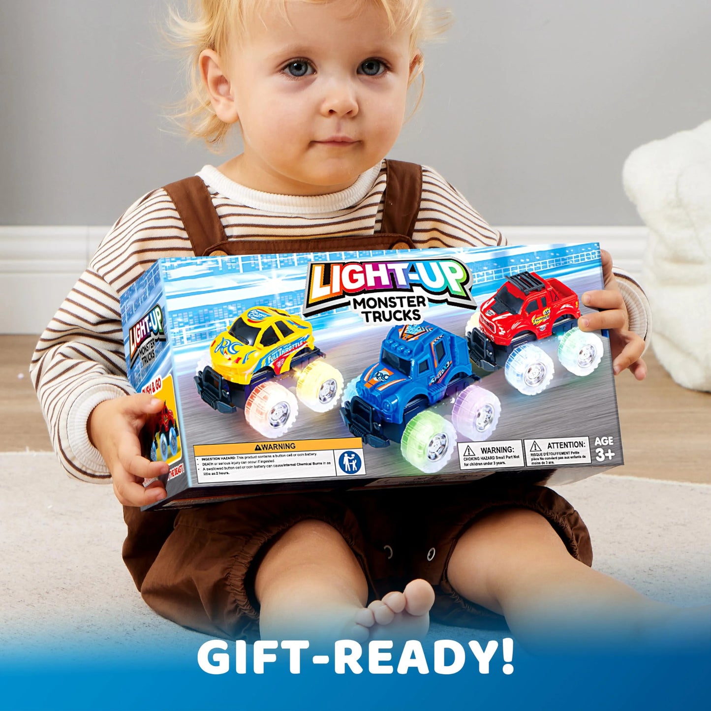Joyfy 3 Pack Light Up Monster Truck Set, Toy Truck Set for Boys and Girls, Led Race Truck for Kids, for Boy Girl 3 4 5 6