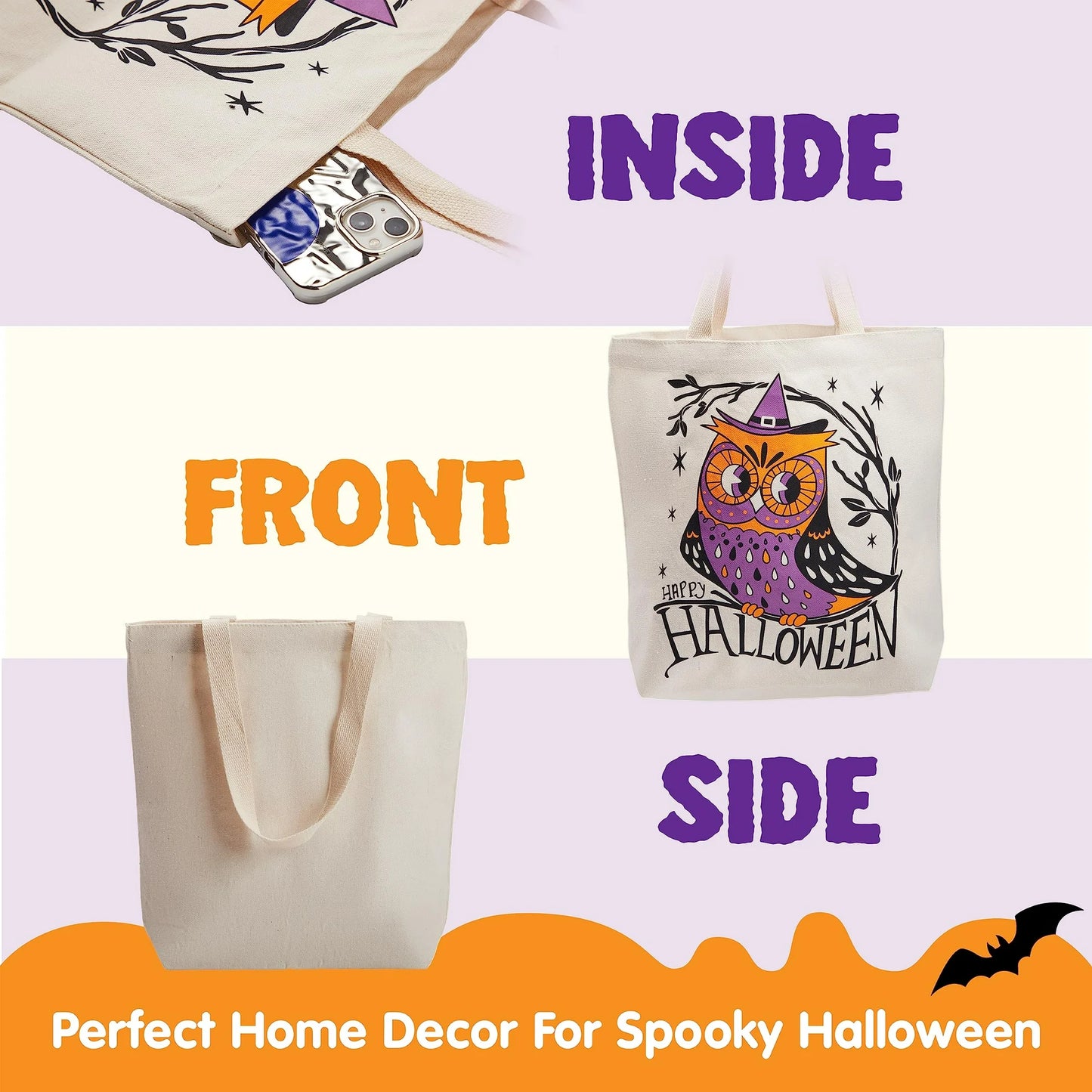 SYNCFUN 3 Pcs 13.75" Halloween Trick or Treat Bags,Halloween Tote Bags with Handles Goodie Bags,Halloween Gift Bags,Pumpkin Party Favor Halloween Basket