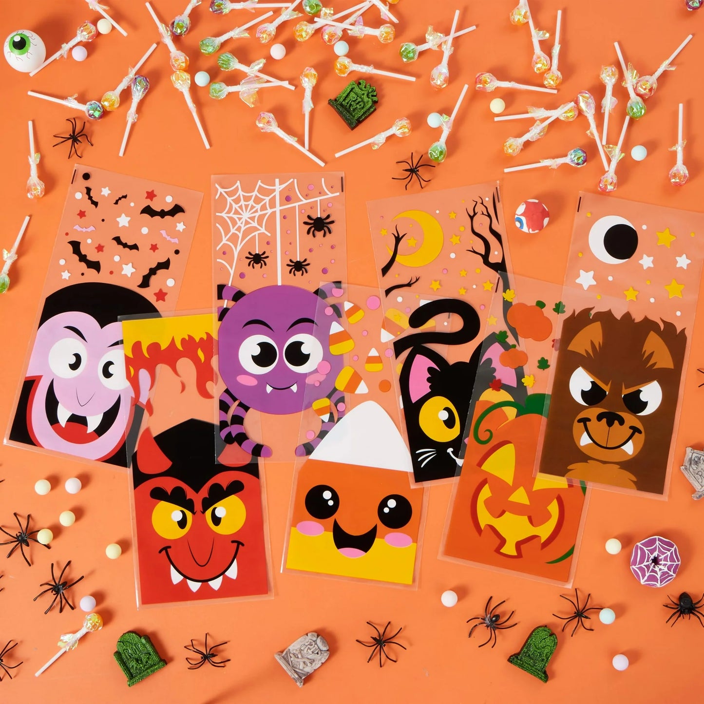 Joyfy 108 Pcs Halloween Treat Bags Cellophane Bags with Twist Ties,Goodie Bags for Snack Cookie Candy,Halloween Gift Trick or Treat Bags,Halloween Party Supplies