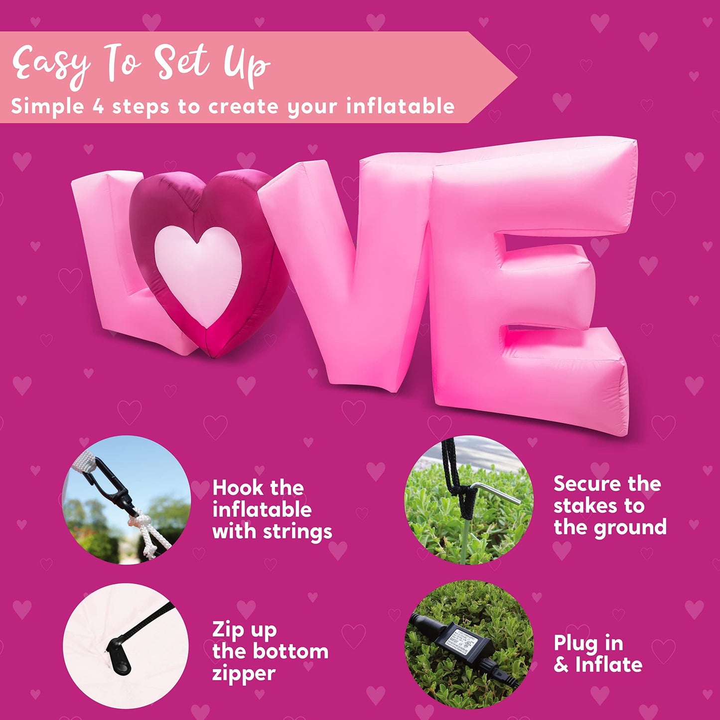 9 FT Long Valentine Inflatable Love Letters with Build-in LED Lights, Blow up Valentine Romantic Holiday Decor for Wedding Propose Indoor Yard Party Supplies