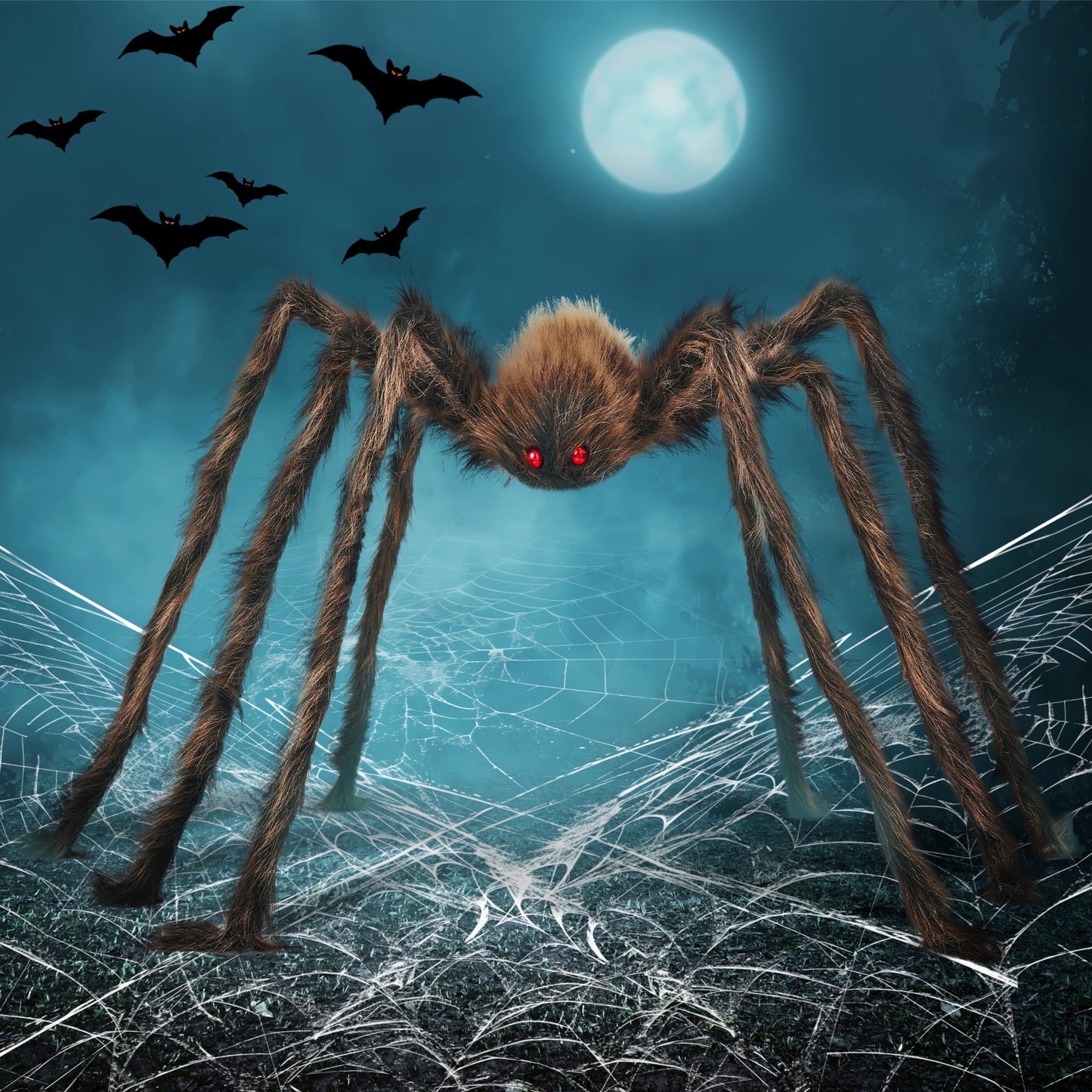 Joyfy 5 ft Giant Spider Halloween Decorations Outdoor,Poseable Scary Spider Lifelike Hairy Prop for Yard,Haunted House,Tree or Porch Party Decorations,Brown