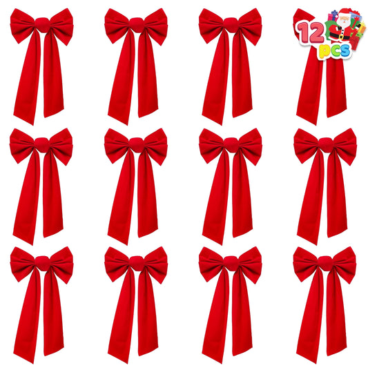 Joyfy 12 Pcs 16"x 9" Red Velvet Bows for Christmas Tree, Wreath, Garland Decor, Indoor Outdoor Holiday Decorations