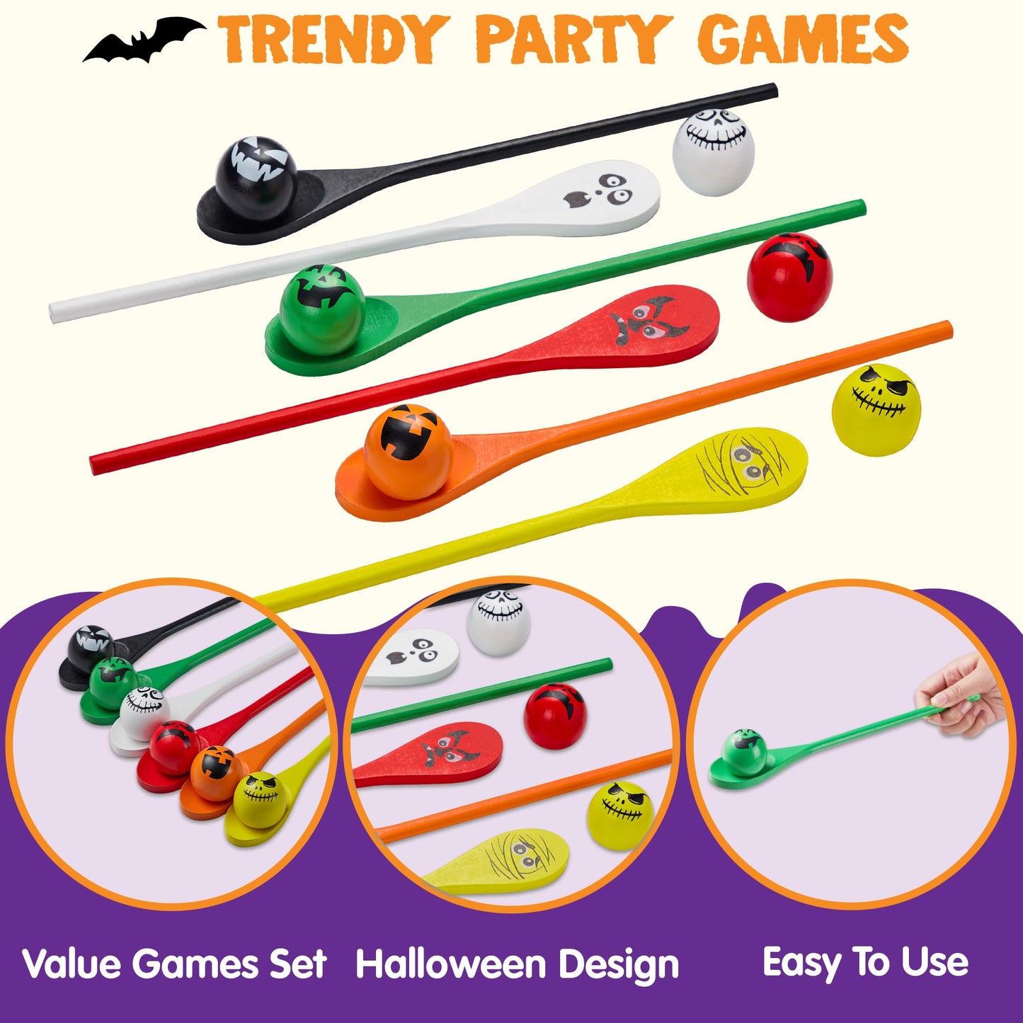 Joyfy 6 Packs Halloween Spoons Game Set,Eyeballs and Spoons Race Party Favors for Kids,Halloween Prizes,Halloween Activities for Kids