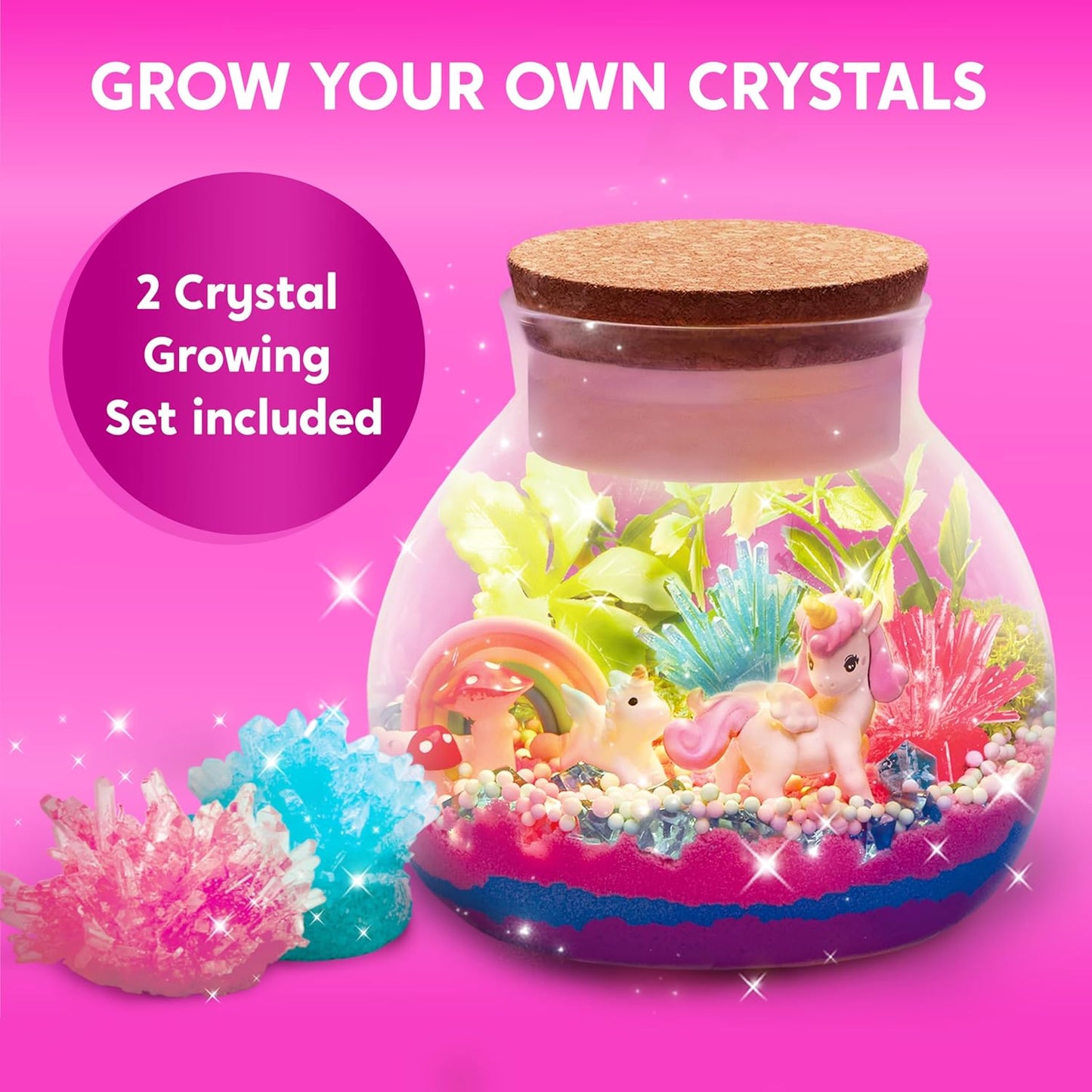 Klever Kits Unicorn Crystal Terrarium Crafts Kit for Kids with LED Night Light, Crystal Growing Science Kit Girls Gift for Aged 6+ Years