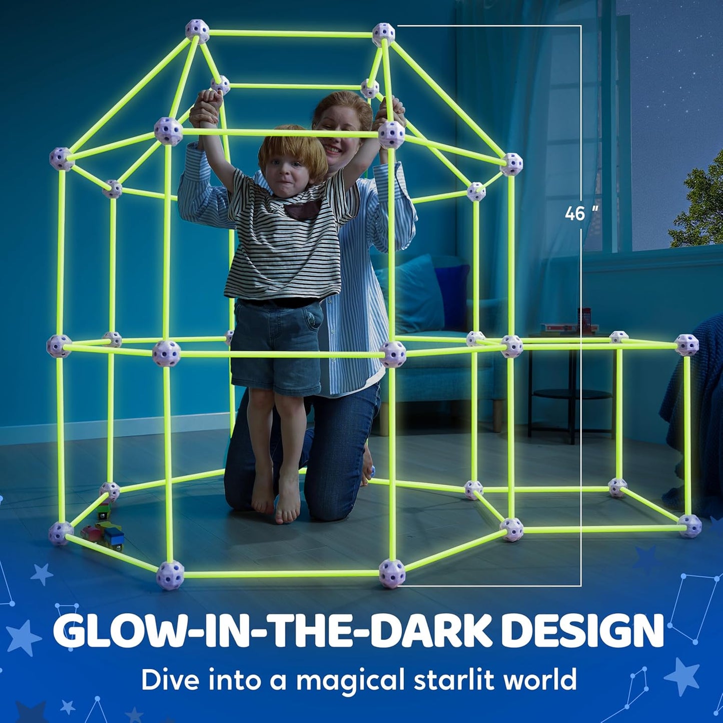 SYNCFUN Fort Building Kit for Kids, Glow in The Dark Creative Construction Toy Kids Tunnel DIY STEM Toy Birthday Gift for Boys and Girls Aged 4-12