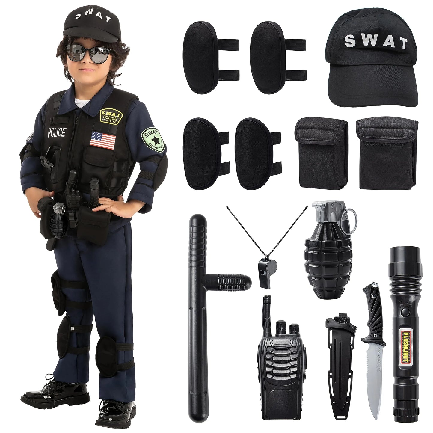 Syncfun Kids SWAT Costume, S.W.A.T. Police Officer Costume for Toddler Boys Halloween Dress Up 5-12 Years