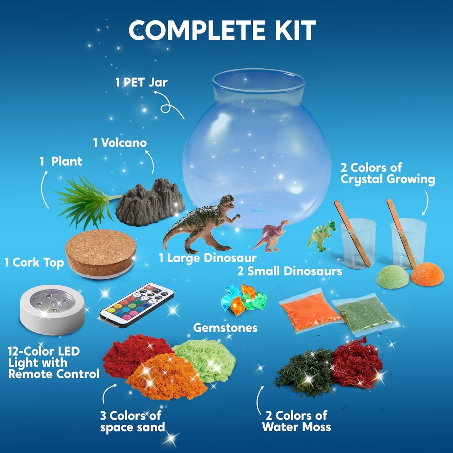Klever Kits Dinosaur Crystal Terrarium Crafts Kit for Kids with LED Night Light, Crystal Growing Science Kits Gift for Aged 6+ Years