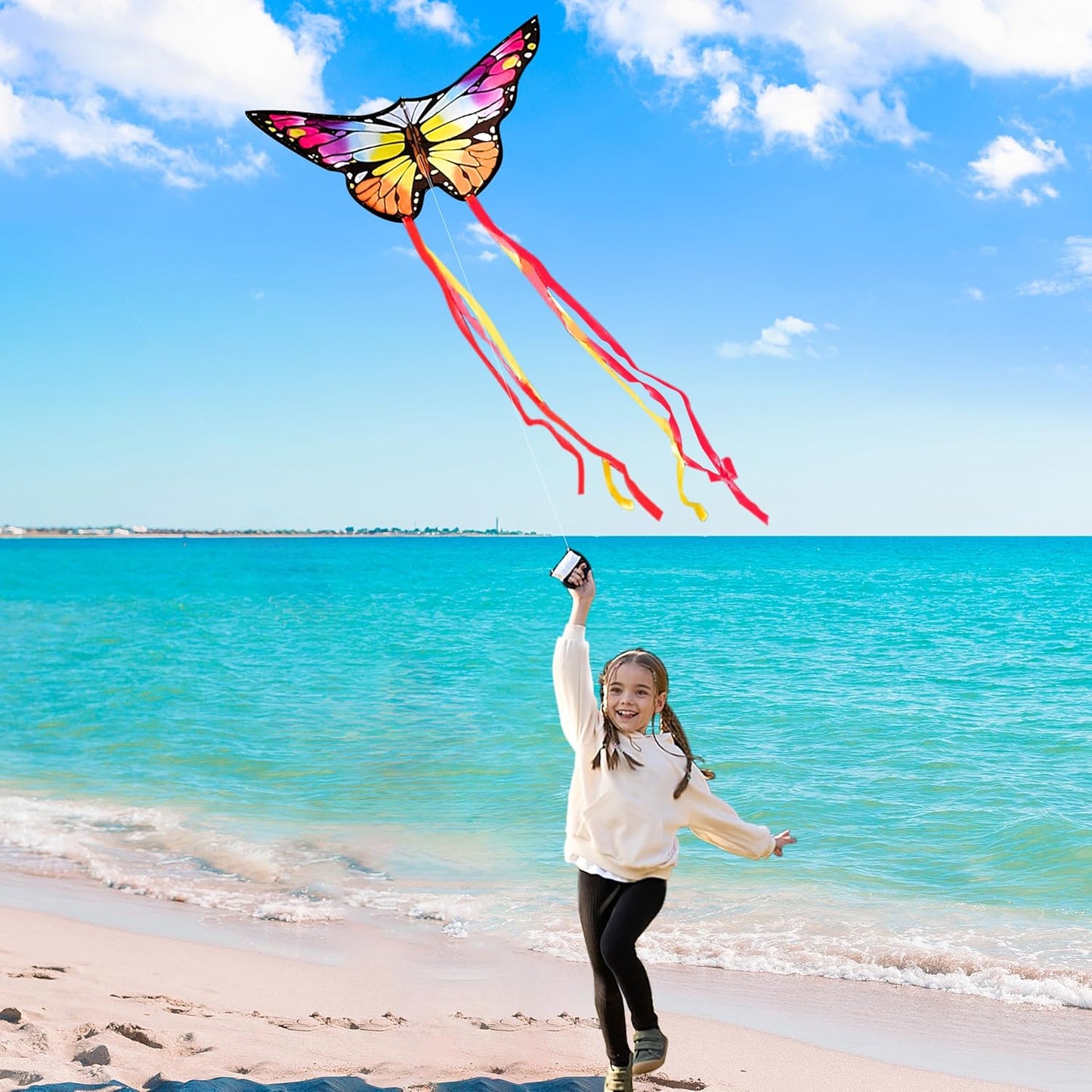 Joyfy Colorful Butterfly Kites Yellow– Easy to Fly for Kids and Adults, Large Beach Kite with 328ft String for Outdoor Games and Activities Kids Gifts