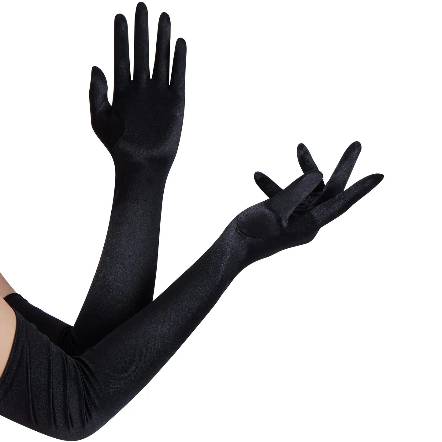 Syncfun Black Long Satin Gloves for Women, Silk Stretch Gloves Adults Sizes