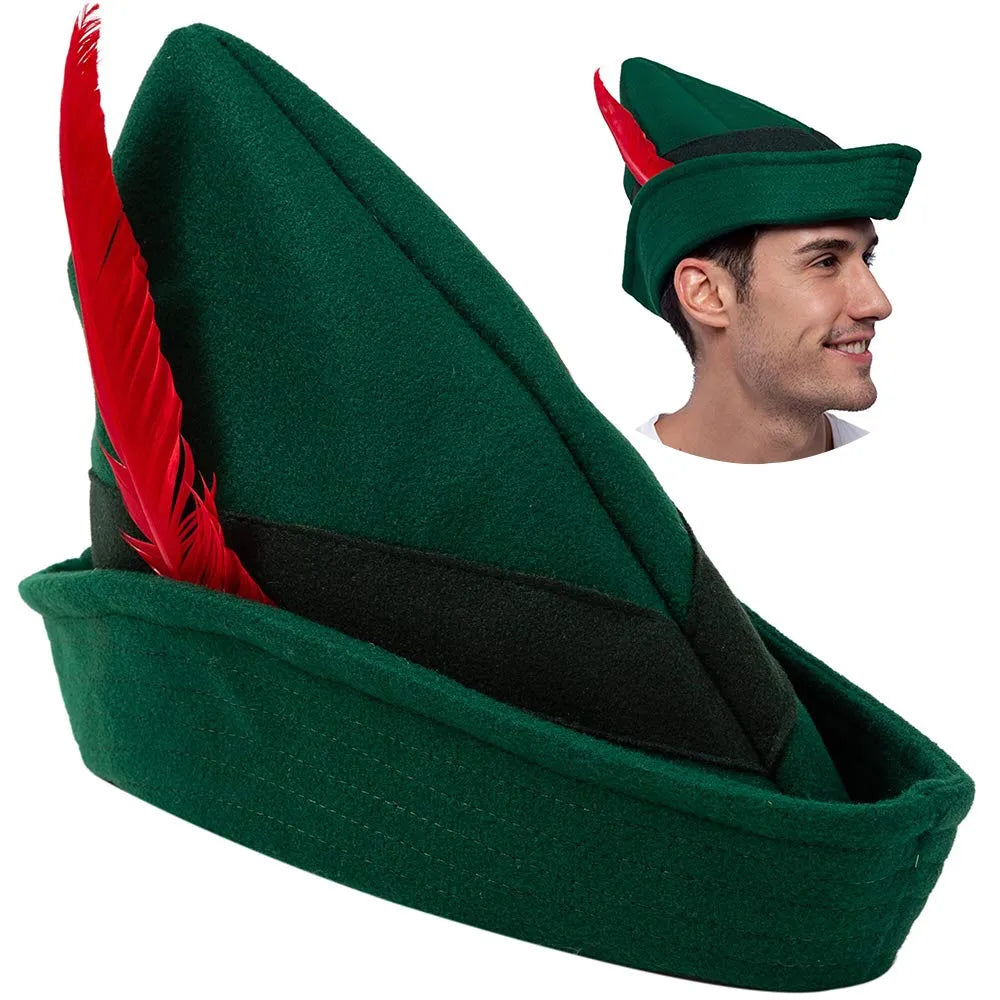 Syncfun Robin Hat with Feather for Adults, German Felt Green Alpine Hat Halloween Party Favors, Costume Accessories