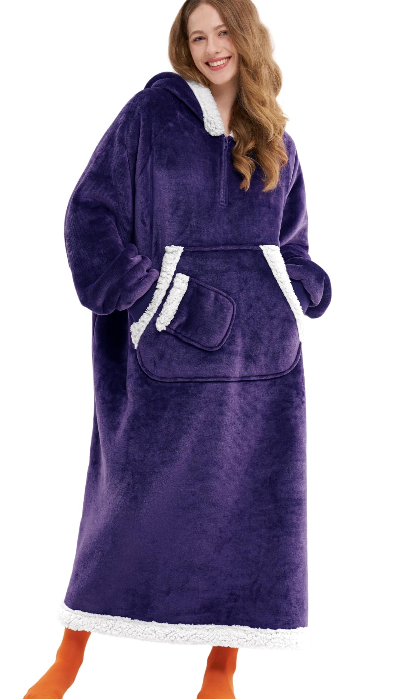 Joyfy Wearable Blanket Hoodie, Long Hooded Blanket Sweatshirt, Oversize Hoodie for Women and Men,Clothing Gift for Women Men Mom Dad,Giant Hood Pocket and Sleeves for AdultPurple,Regular