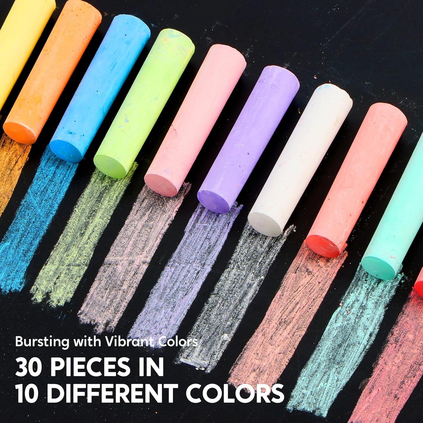 Joyfy 30 Pieces Chalk Set for Kids Rounded 10 Colors Washable Sidewalk Chalk Painting Toy for Toddler on Street, Blackboard and Playground