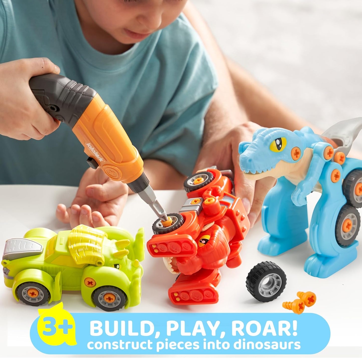 Lalalark Take Apart Dinosaur Toys for Kids, Educational Construction Building Kids Toy with Electric Drill - Best Gifts for Toddlers Age 3-8 Year Old