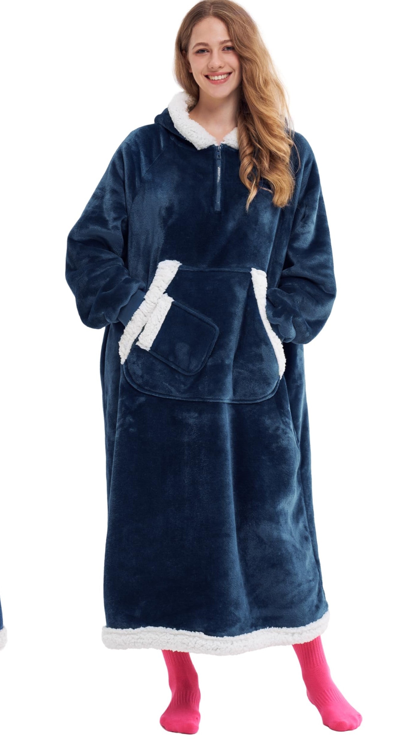 Joyfy Wearable Blanket Hoodie, Long Hooded Blanket Sweatshirt, Oversize Hoodie for Women and Men,Clothing Gift for Women Men Mom Dad,Giant Hood Pocket and Sleeves for AdultNevy,Regular