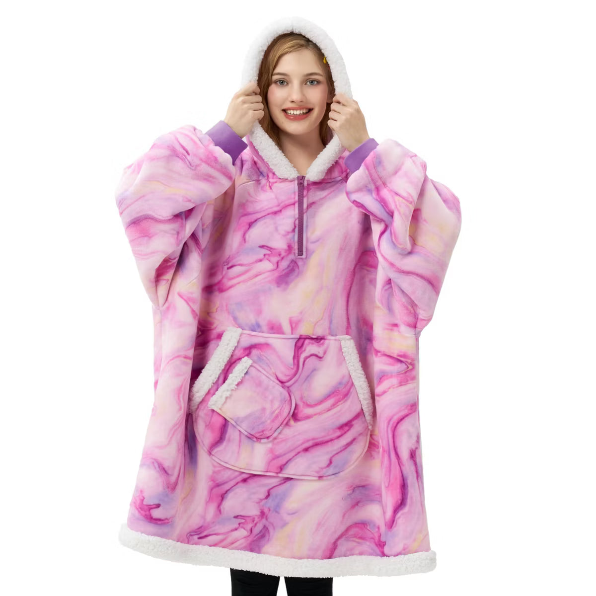 Joyfy Wearable Blanket Hoodie for Women Teen Girls Birthday Christmas Gifts Mom Wife, Flannel Fleece Hooded Robe with Pocket & Sleeves Purple Texture