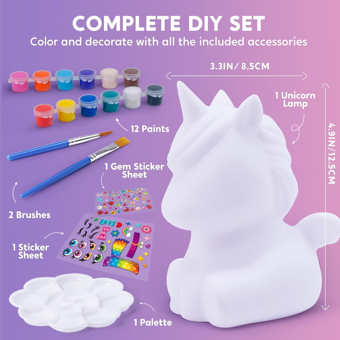 Klever Kits Unicorn Painting Crafts Kit, DIY Unicorn Night Light Gift for Girls Ages 6+ Years