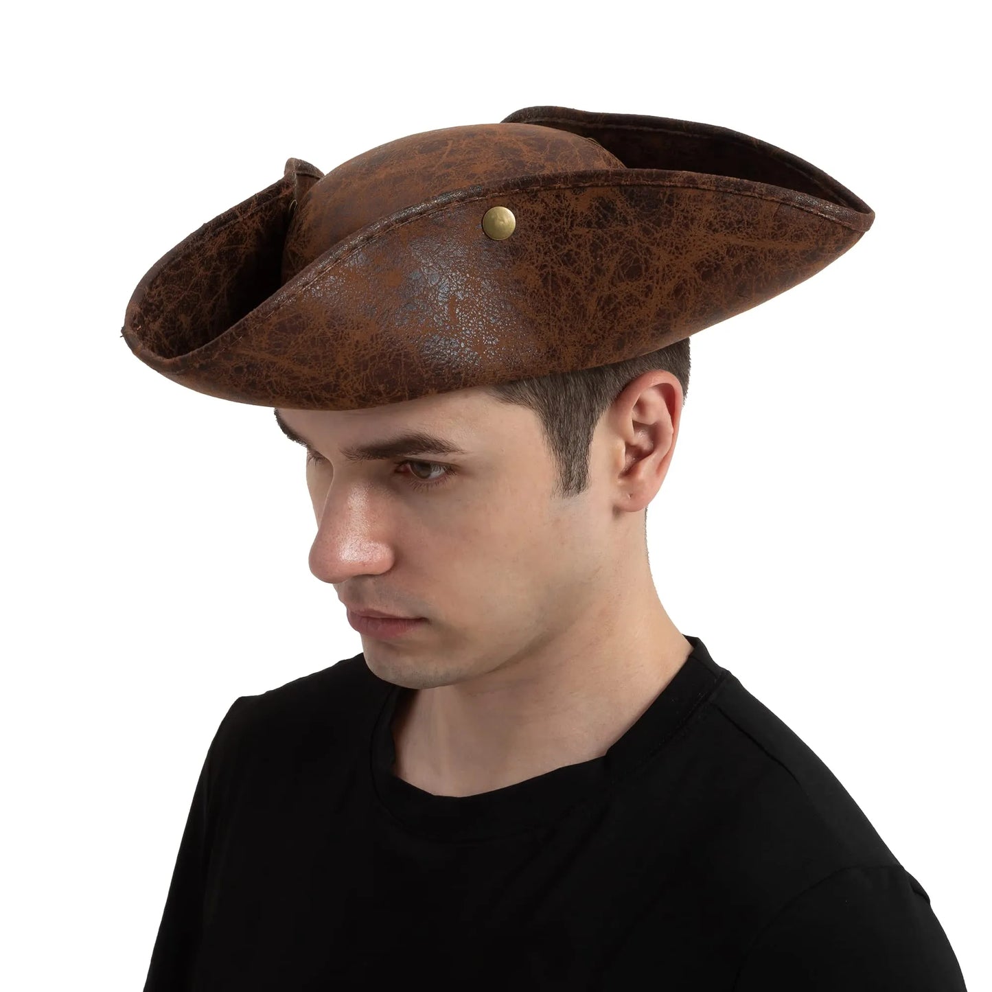 Syncfun Leather Tricorn Pirate Hat for Adults, Halloween Themed Cosplay, Pirate Dress UP Costume Accessory (Brown)