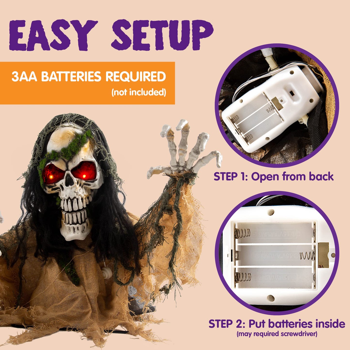 Joyfy Animated Halloween Groundbreaker Halloween Decorations Skeleton Zombie with Sound and Flashing Eyes,Outdoor Scary Halloween Yard Decorations,Haunted House Decorations