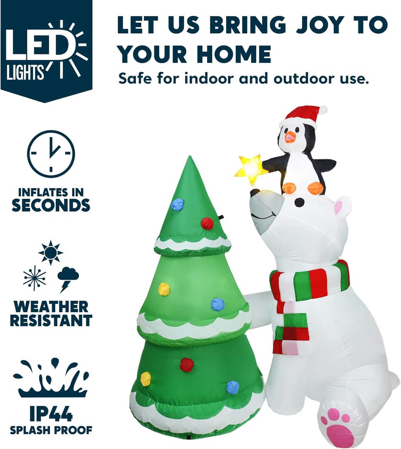 Joyfy 6 FT Christmas Inflatables Polar Bear and Penguin with Christmas Tree Outdoor Decorations,Christmas Blow Ups Yard with Built-in LEDs for Holiday Party Garden Lawn Decor
