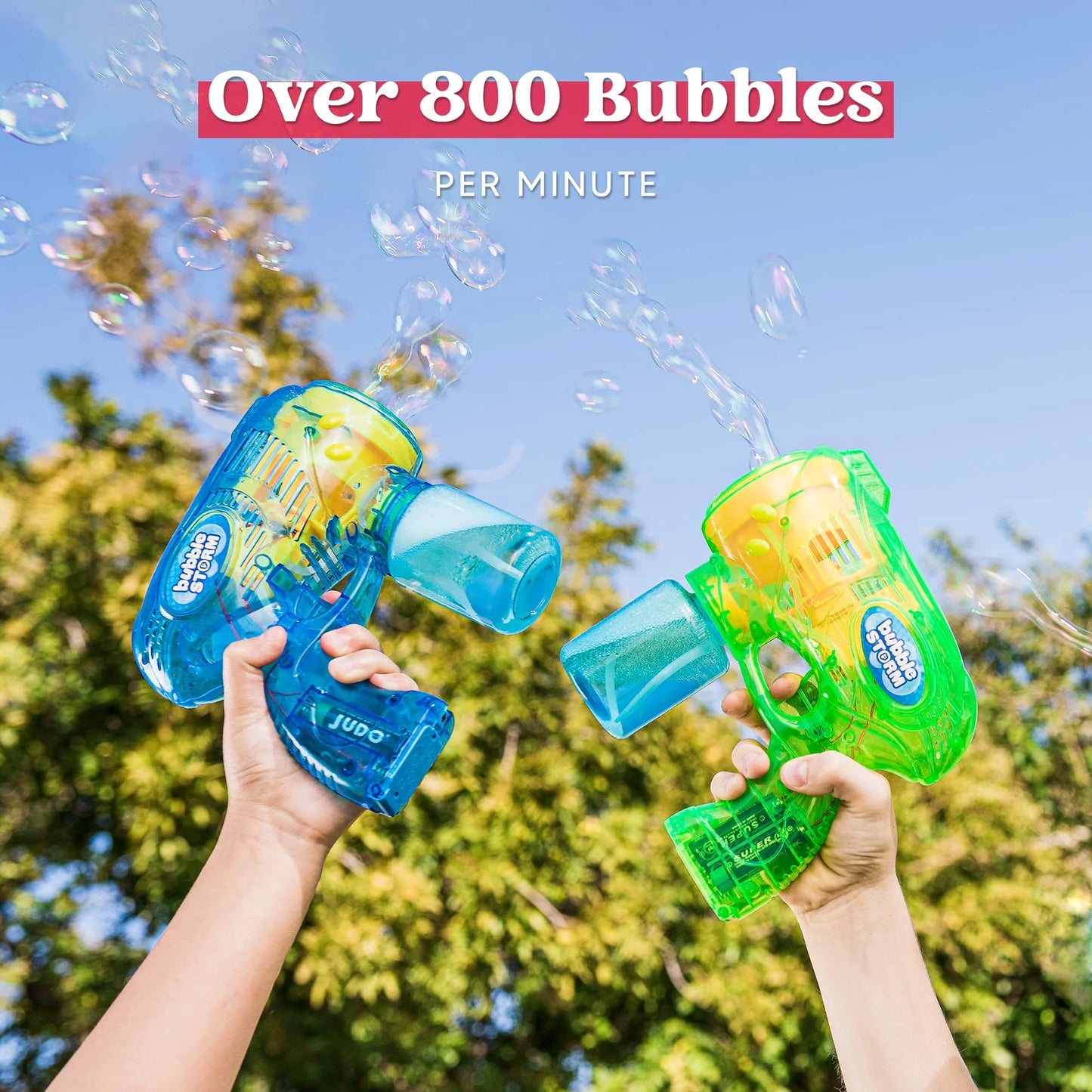 Syncfun 2 Pack Bubble Gun Machine for Kids,Bubble Toys with 10 oz Bubble Refill Solution, 5000+ Bubbles Per Min,Automatic Bubble Maker Blower for Toddlers Outdoor Play and Party Favors