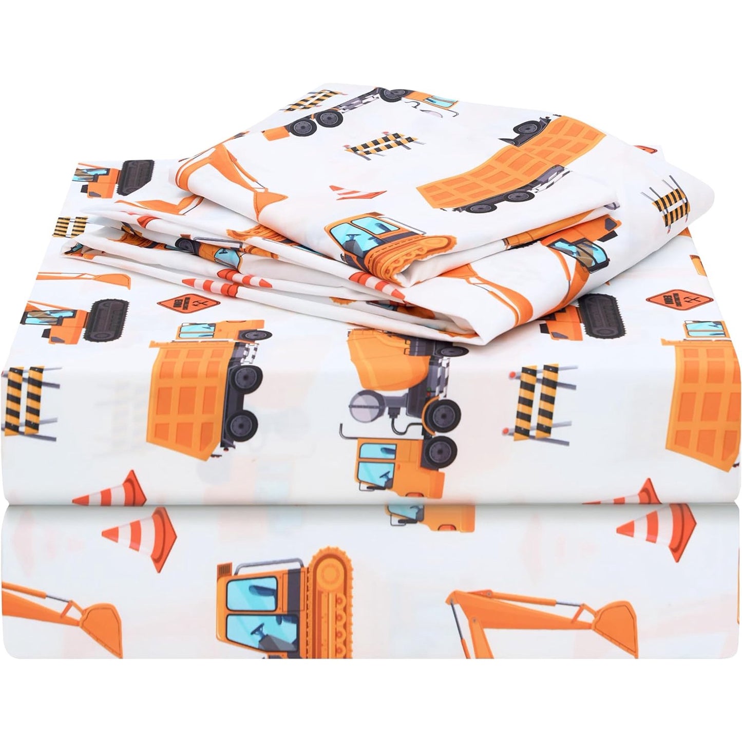 Joyfy Construction Vehicle Bed Sheet Set for Kids, Twin 3-Piece Soft Microfiber Sheets with Deep Pocket, Wrinkle & Fade Resistant Toddler Bedding for Boys
