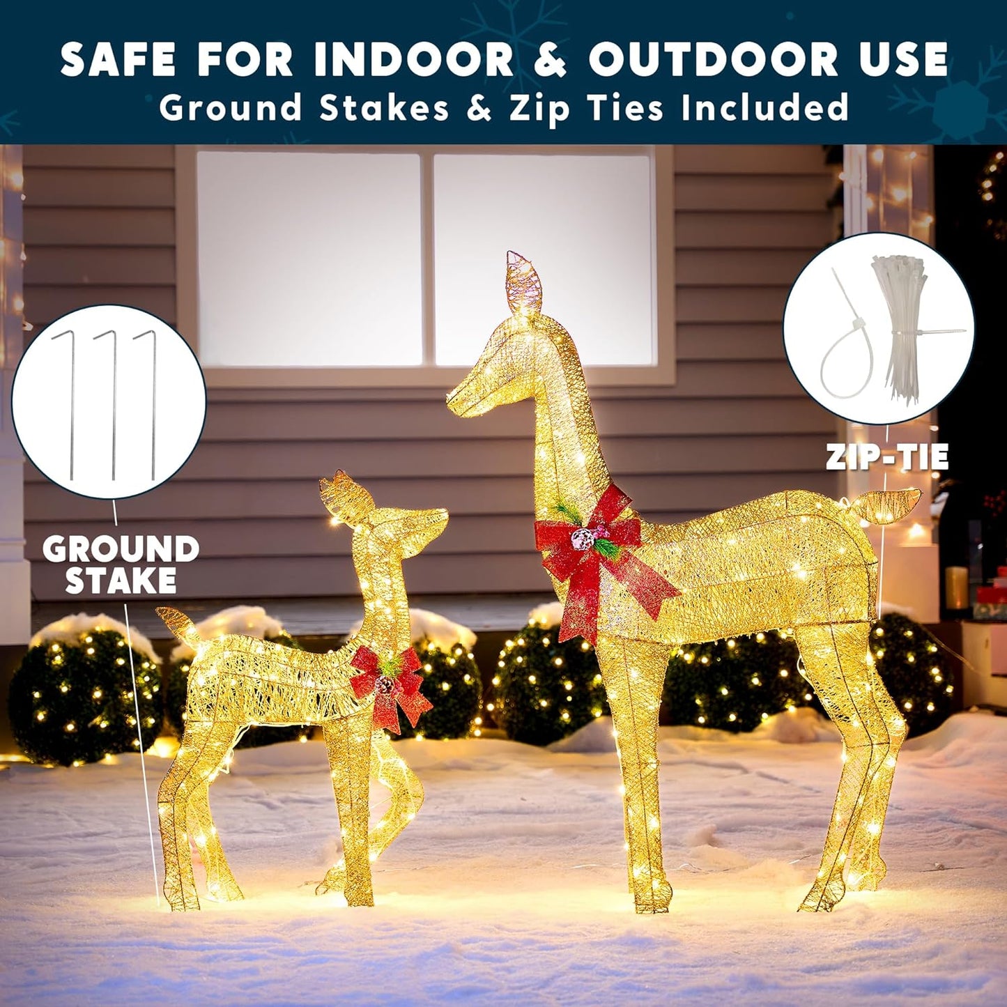 SYNCFUN 2 Pack Reindeer Christmas Outdoor Yard Light Decorations,210 LED Lights Reindeer for Christmas Outside Lawn Decor,Warm White Light