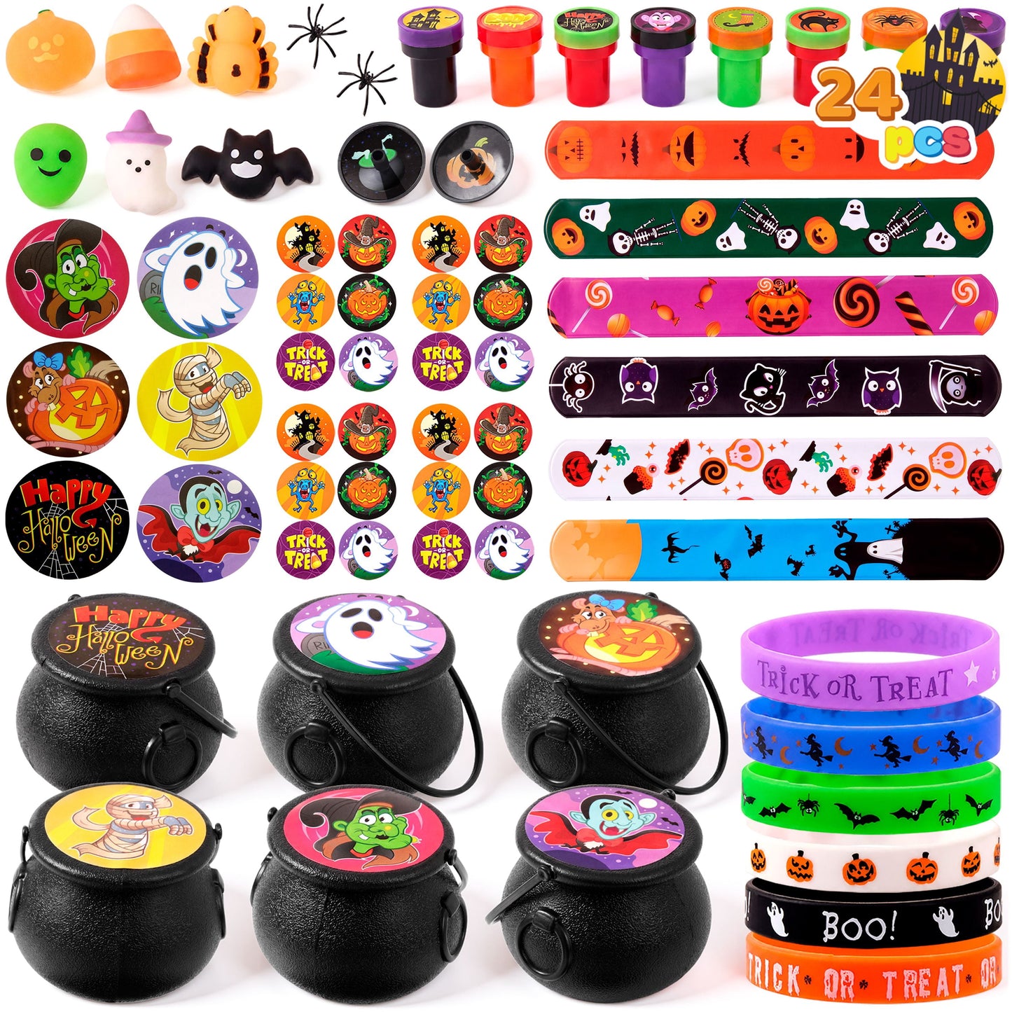 Joyfy Halloween Witch Cauldron with Toys, 24 Pcs