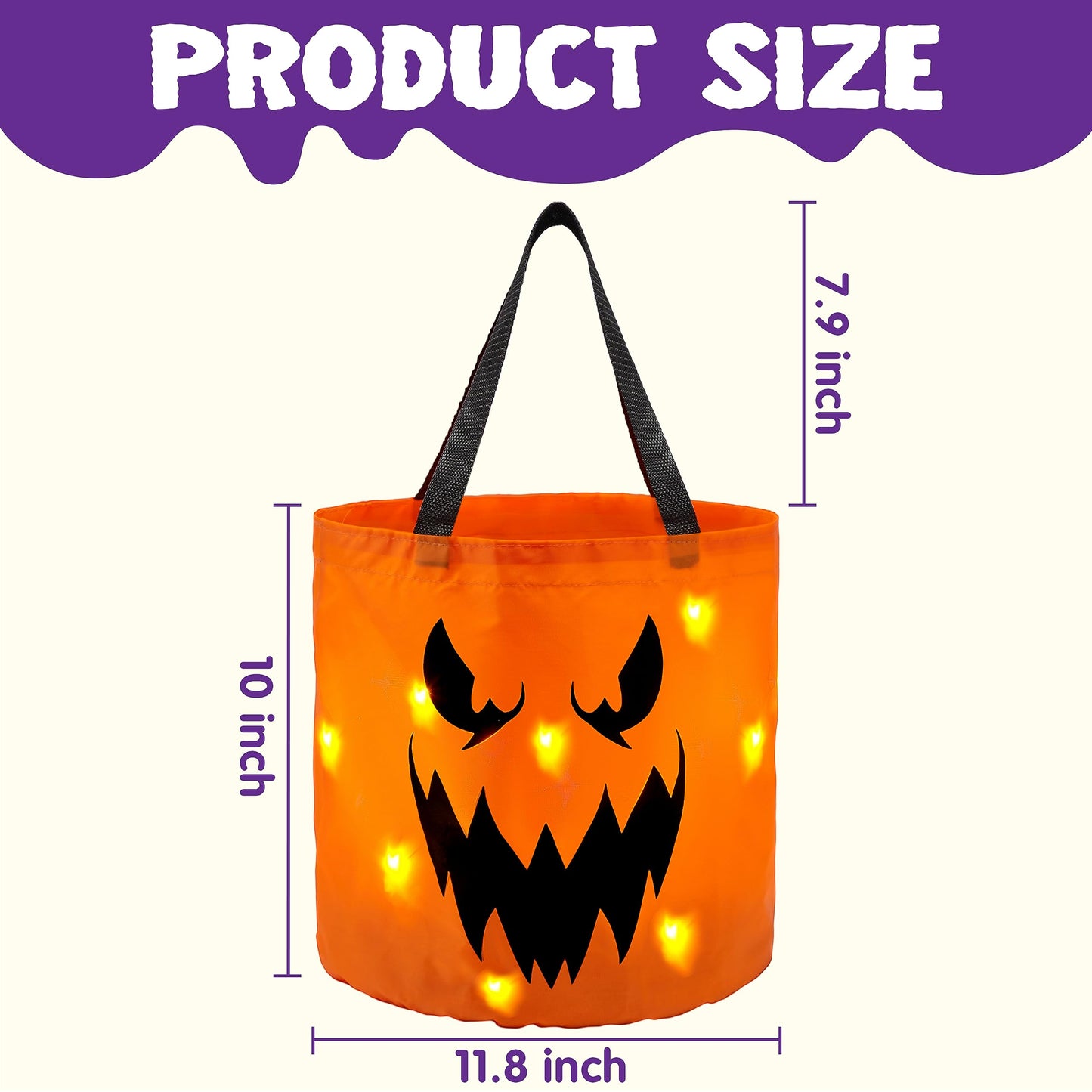 Joyfy 2 Pcs Halloween Candy Bag,LED Light Pumpkin Candy Buckets for Kids,Halloween Trick or Treat Bucket with Pumpkin Smile Face for Halloween Party Favors Goodie Bags