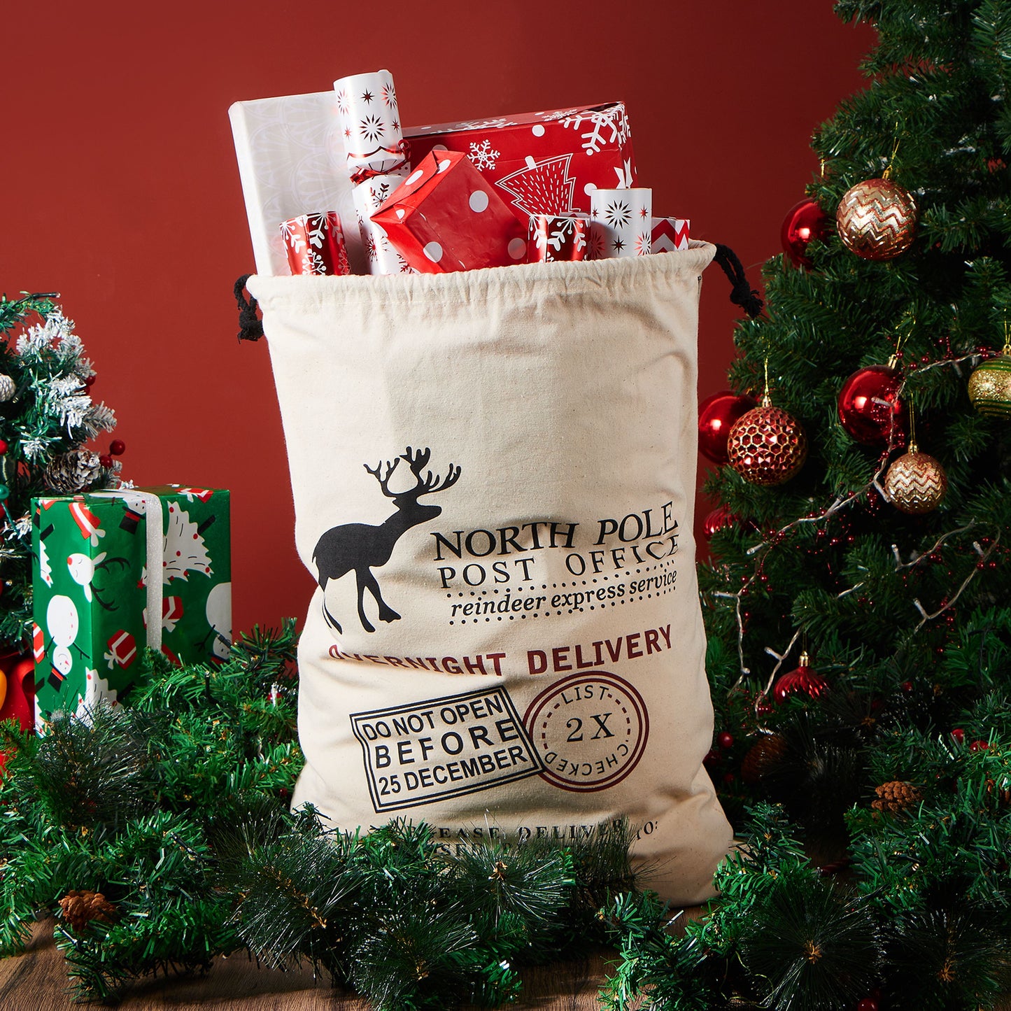 Joyfy Christmas Burlap Gift Bag 26" x 19", Extra Large Santa Sack with Drawstring for Xmas Presents Package Storage, Reusable Holiday Party Supplies Christmas Party Favors