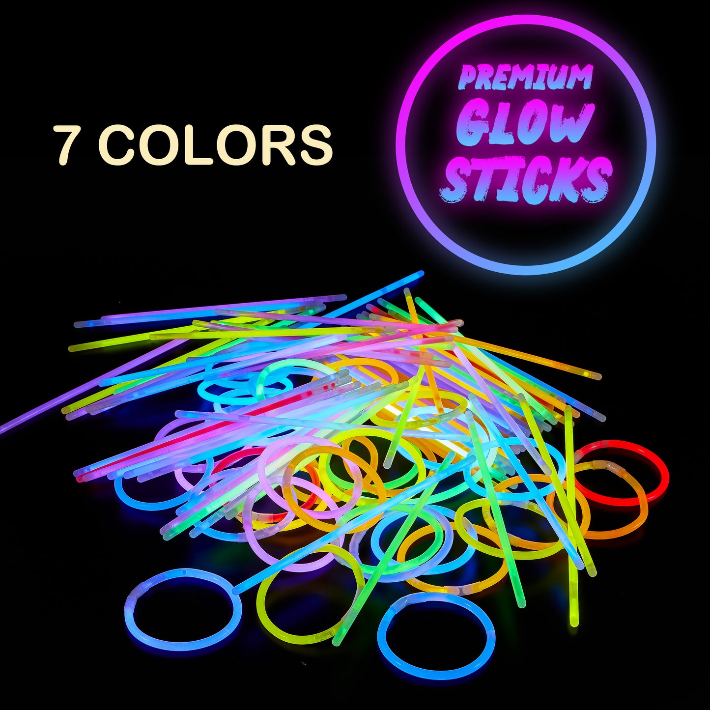 SYNCFUN 300 Pcs Glow Sticks Bulk, 8" Glow in The Dark Neon Party Supplies, Glow Bracelets and Necklaces Party Pack