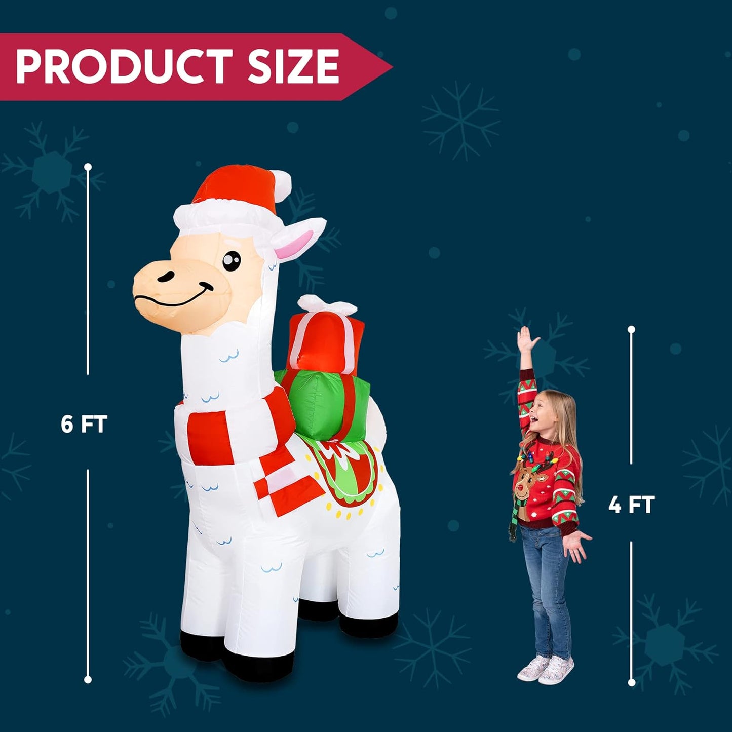 Joyfy 6 FT Christmas Inflatables Llama Outdoor Decorations,Llama Christmas Blow Ups Yard Christmas with Built-in LEDs for Holiday Party Garden Lawn Decor