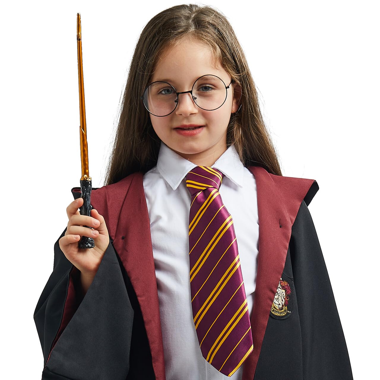 Syncfun 3 Pcs Halloween Wizard Costume Accessories Set with Glasses Tie Wand,Cosplay Accessories for Kids and Adults Dress Up