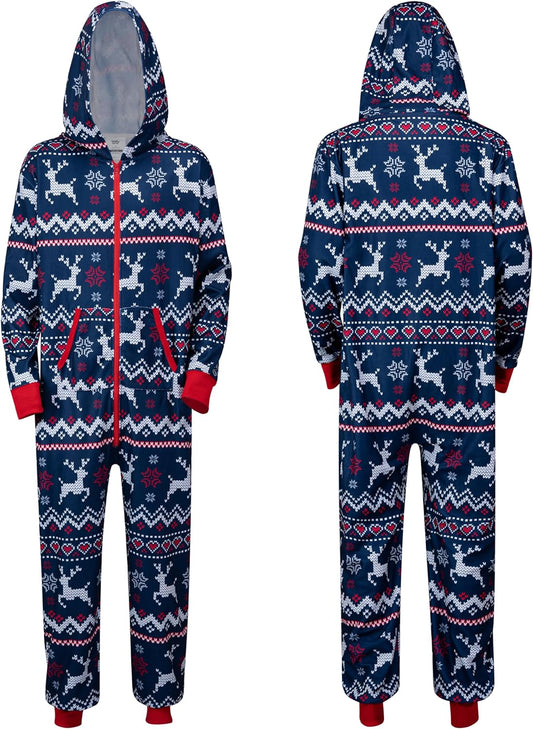 Joyfy Men's Christmas Pajamas,Adult Christmas Hooded One-Piece Pajamas Men Pajamas Ugly Christmas Sweater One-Piece Jumpsuits