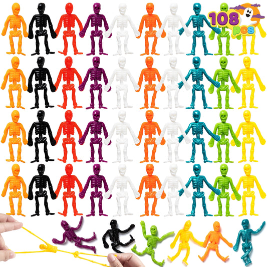 Joyfy 108 Pcs Halloween Stretchy Skeleton Toys,Halloween Toys Bulk for Party Favors,Halloween Goody Bag Fillers,Halloween Sticky Toys for Classroom Prizes