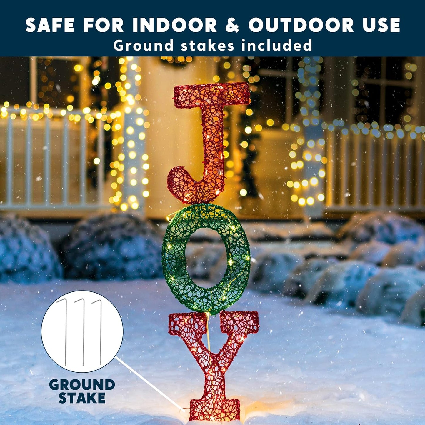 Syncfun 3 FT Joy Letters Yard Light Christmas Outdoor Decorations,30 Pre-Lit LED 2D Stacked Joy Letters Christmas Decorations,Christmas Yard Light with Stakes Decorations Outdoor Holiday Decor