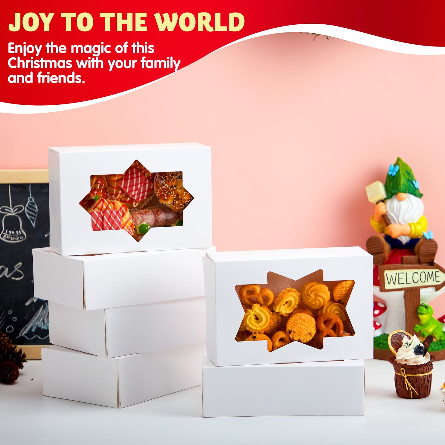 SYNCFUN 36 Pcs Christmas White Cookie Boxes Bakery Treat Gift Box with Window 8.5" x 5.75" x 2.75" for Pastries, Cupcakes, Cookies, Brownies, Donuts Gift Giving