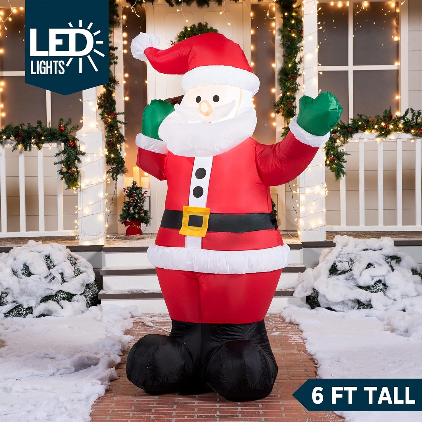 Joyfy 6 ft Christmas Inflatables Santa Outdoor Decorations,Santa with Gift Bag Blow Ups Yard Christmas with Built-in LEDs for Holiday Party Garden Lawn Decor