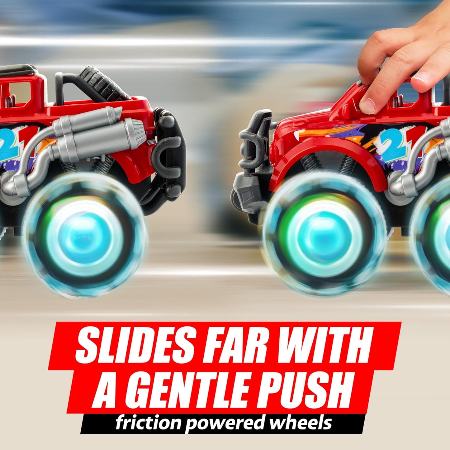 Joyfy 3PCS Monster Friction-Powered Truck Toy, Friction Powered Toy Truck with Flashing LED Wheel, Best Birthday Gift for Boys Girls