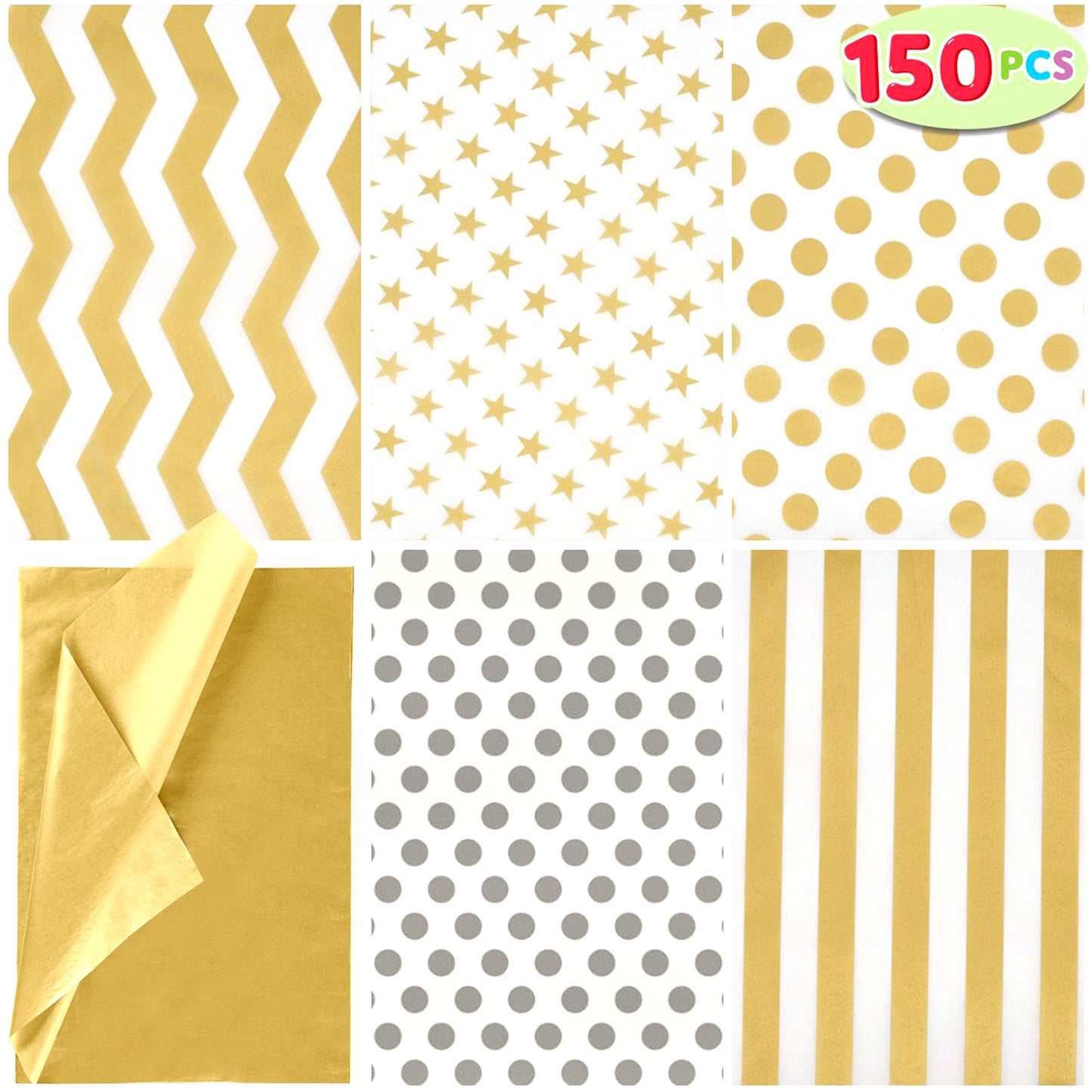 SYNCFUN 150 Sheets Christmas Tissue Paper Assorted Metallic Silver and Gold (20" x 20") Holiday Gift Wrapping for Party Favors Goody Bags, Xmas Presents Wrapping Stocking Stuffers